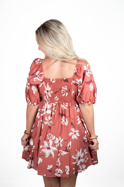 Terracotta Floral Mini Dress