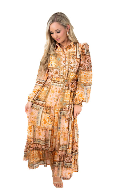 Patchwork Print Boho Maxi Dress