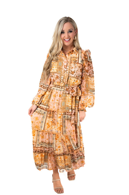 Patchwork Print Boho Maxi Dress