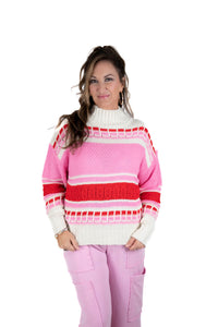 Pink/Red Cable Knit Sweater