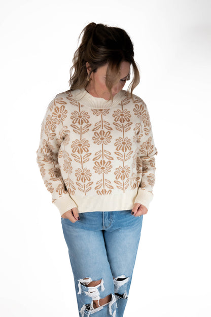 Taupe Floral Printed Sweater