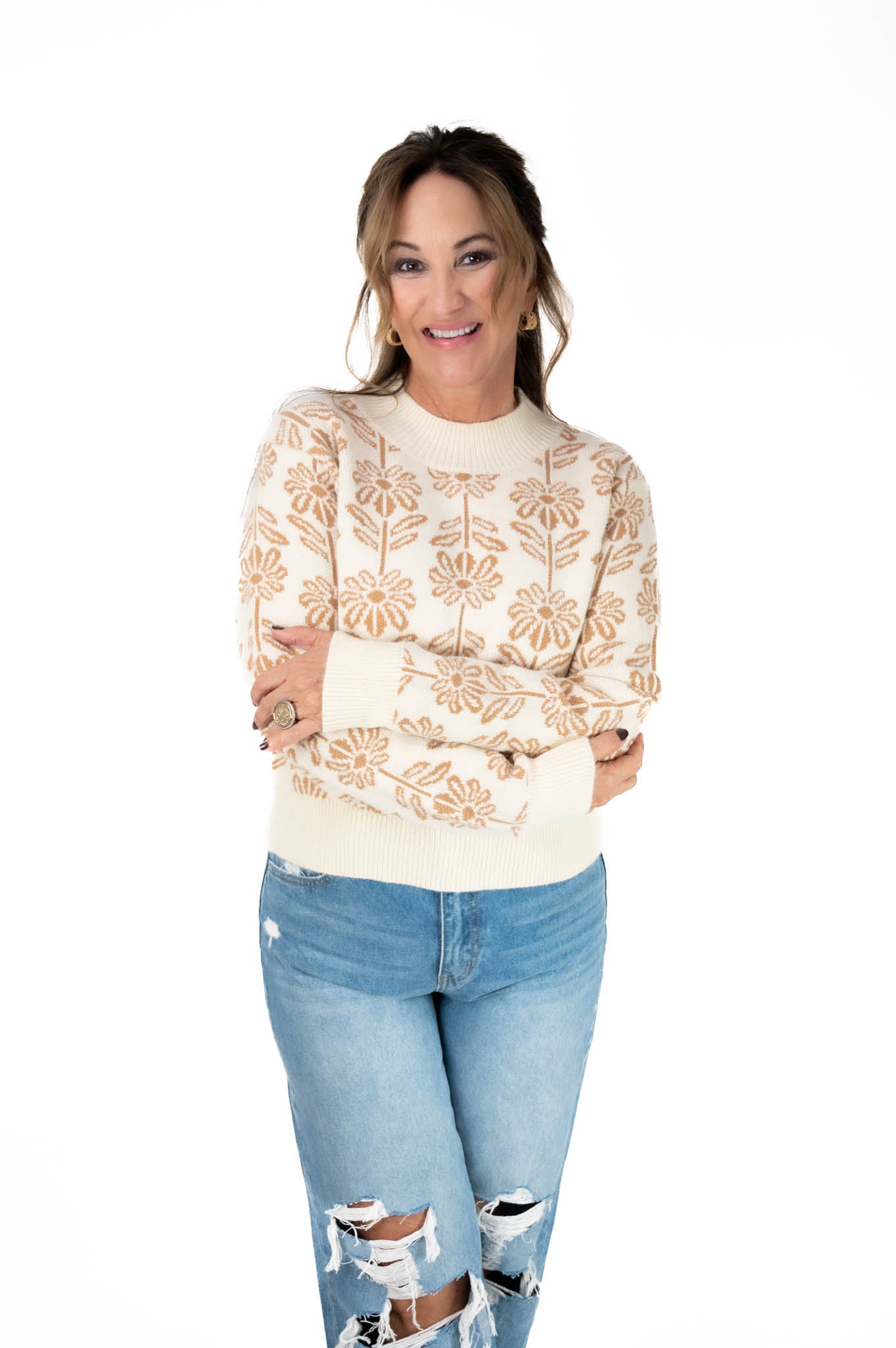 Taupe Floral Printed Sweater