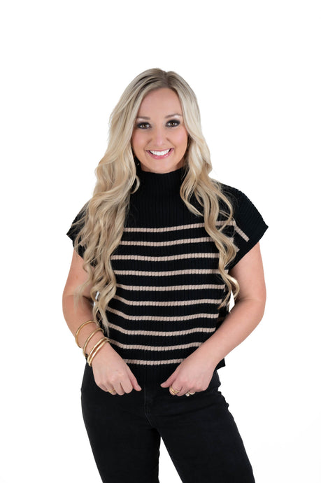 Black/Taupe Striped Sweater Top