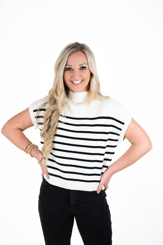 Ivory/Black Striped Sweater Top