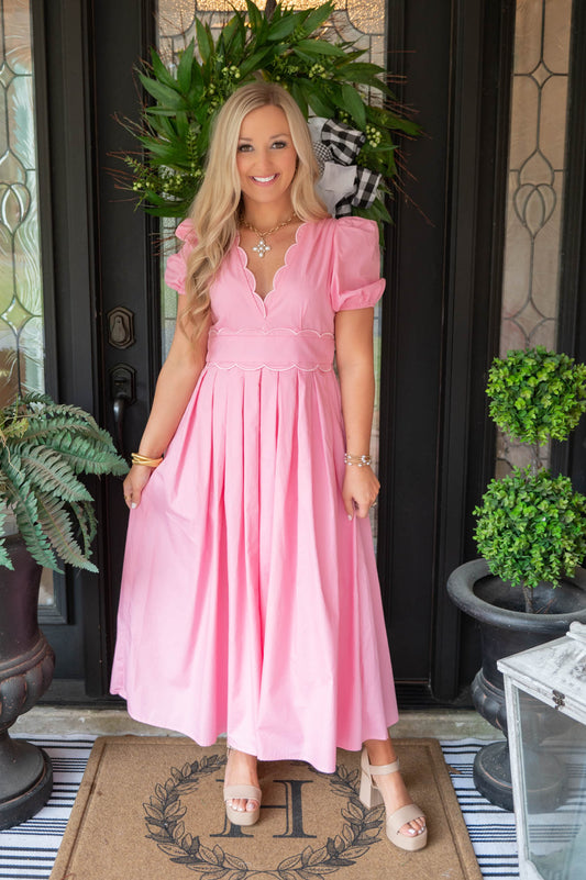 Pink Scalloped Midi Dress