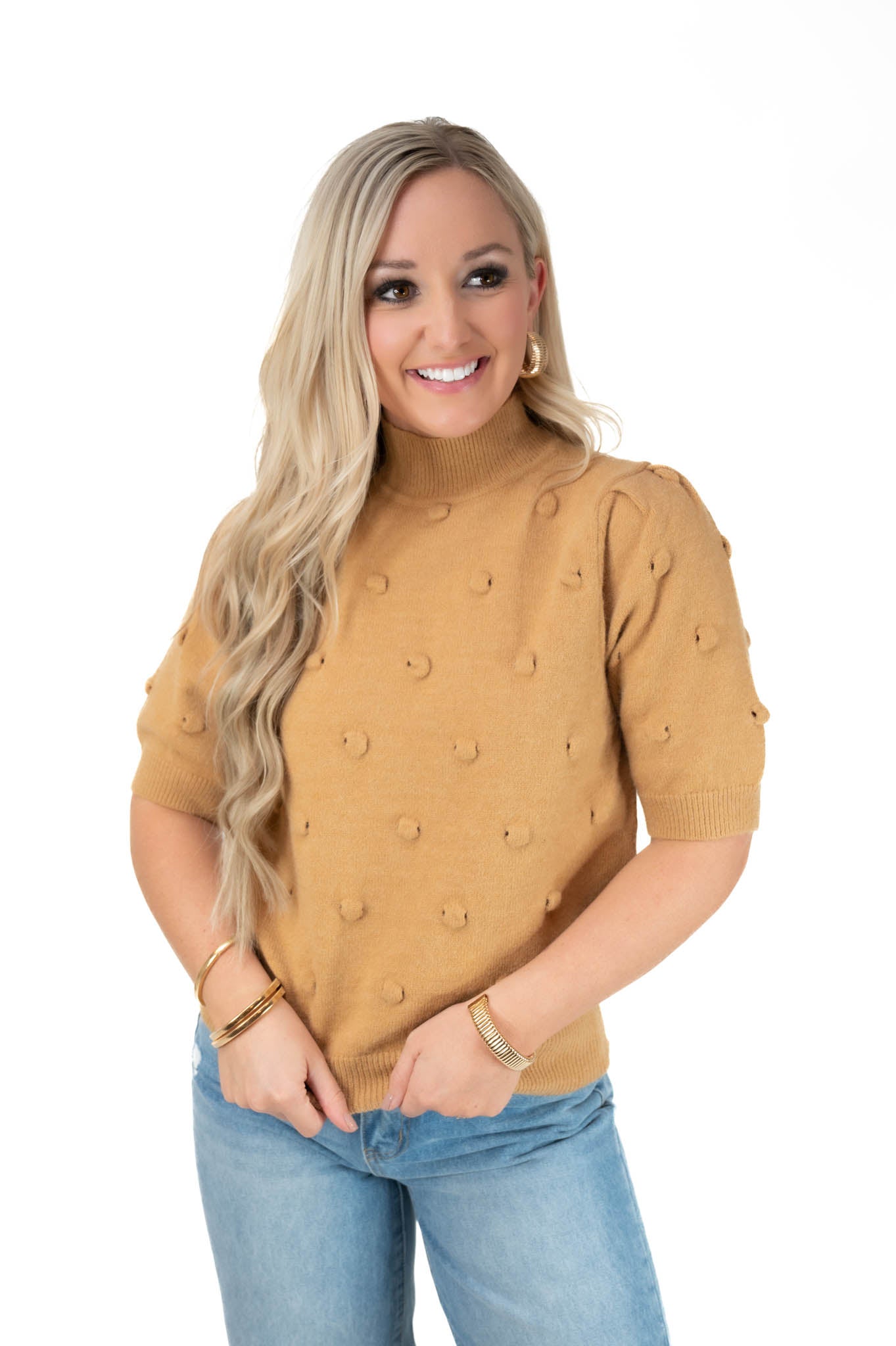 Camel Popcorn Knit Top