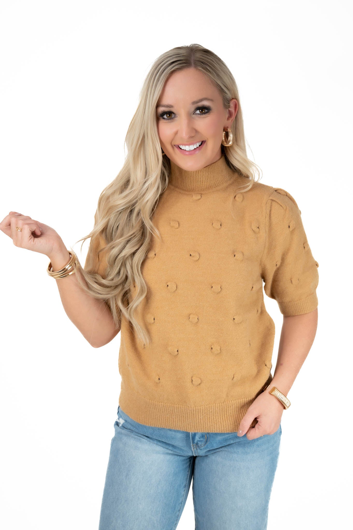 Camel Popcorn Knit Top