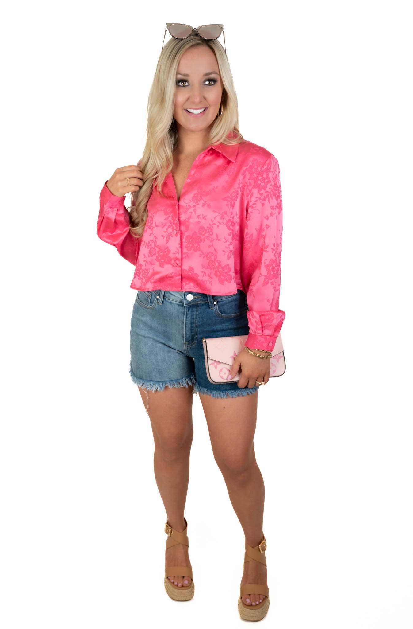 Hope Blooms Pink Satin Floral Top