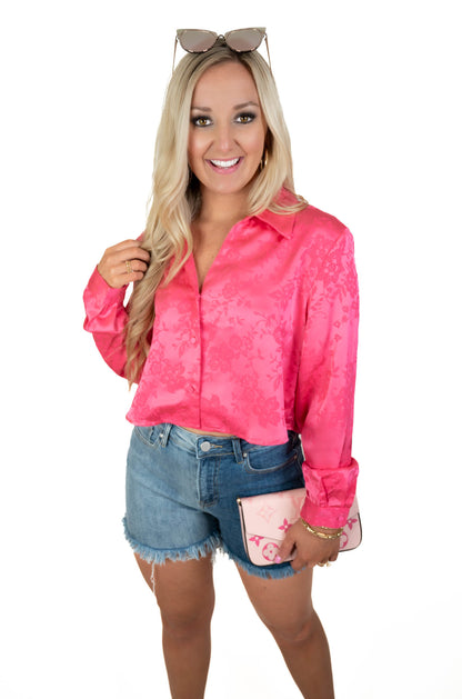 Hope Blooms Pink Satin Floral Top