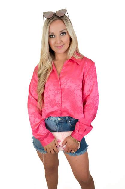 Hope Blooms Pink Satin Floral Top