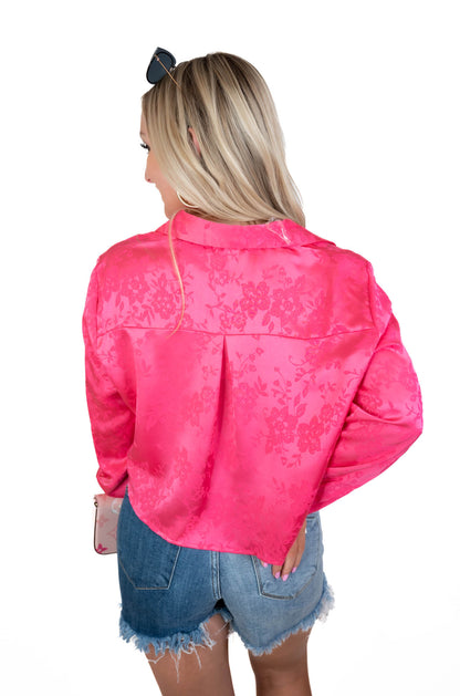 Hope Blooms Pink Satin Floral Top