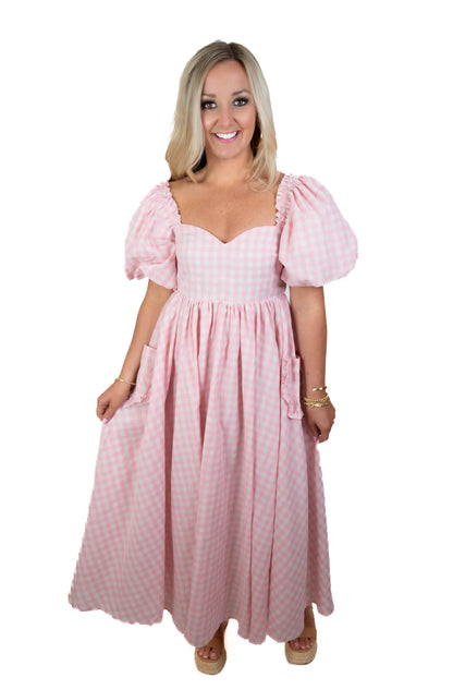 Ready For You Pink Checkered Maxi Dress