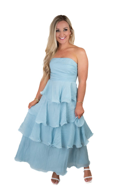 Singing The Blues Ruffled Maxi Dress