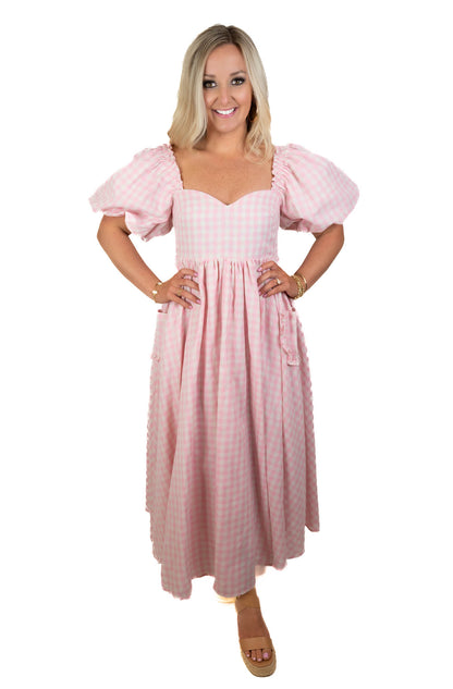 Ready For You Pink Checkered Maxi Dress