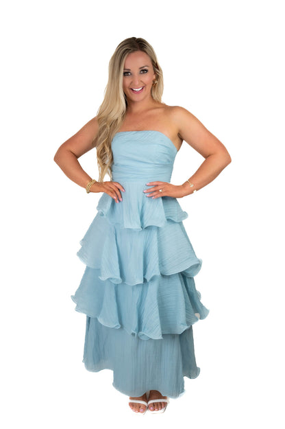 Singing The Blues Ruffled Maxi Dress