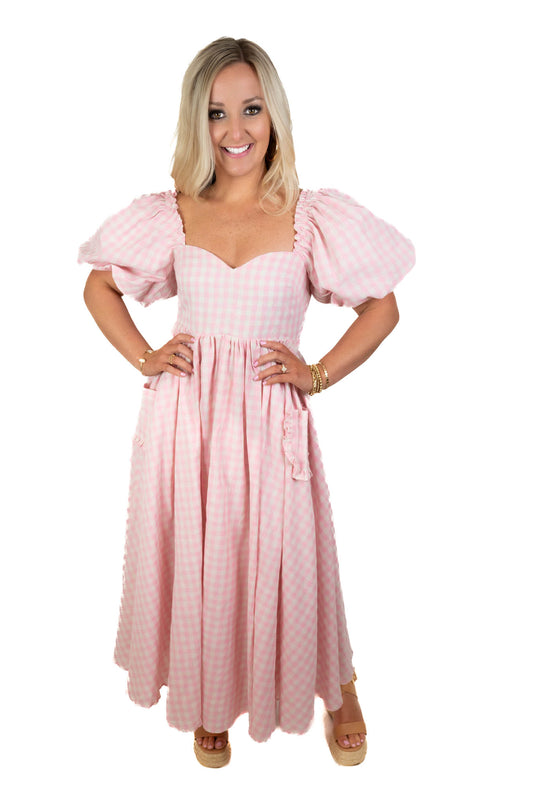 Ready For You Pink Checkered Maxi Dress