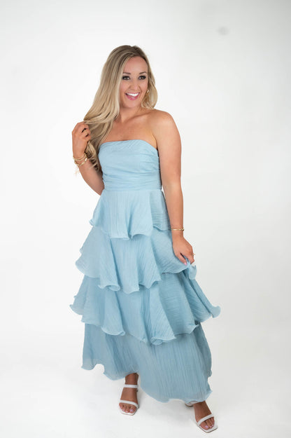 Singing The Blues Ruffled Maxi Dress