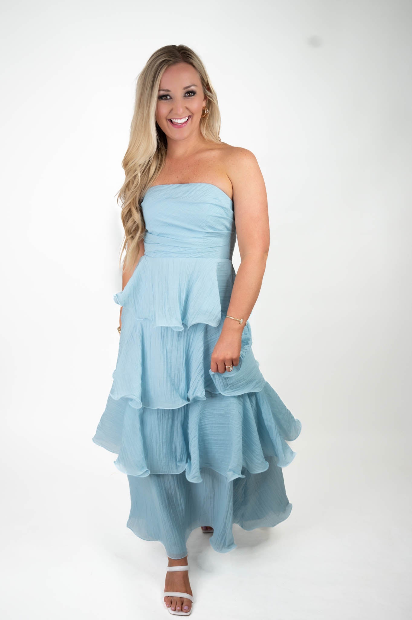 Singing The Blues Ruffled Maxi Dress