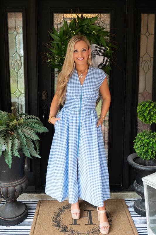 Blue/White Striped Midi Dress