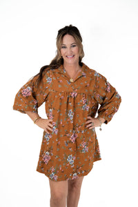 Camel Floral Corduroy Dress