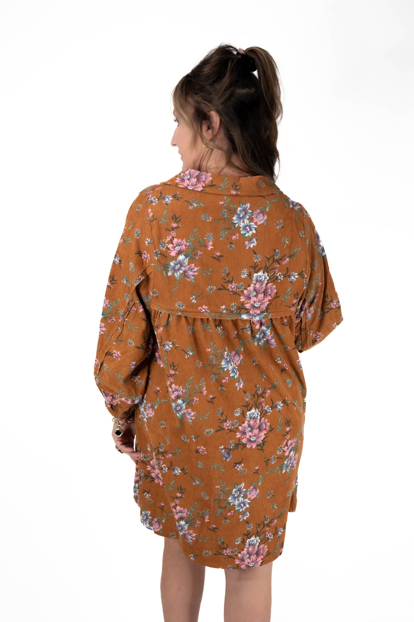 Camel Floral Corduroy Dress