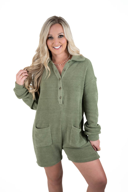 Olive Cozy Romper