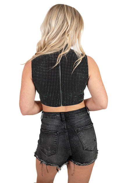 Black Rhinestone Crop Top