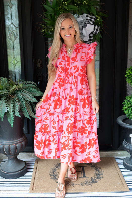 Rose Floral Midi Dress