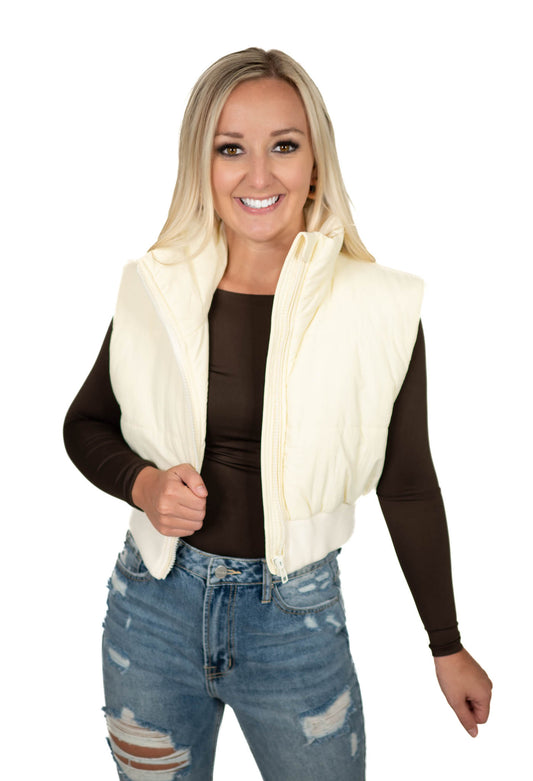 Cream Cropped Puffer Vest