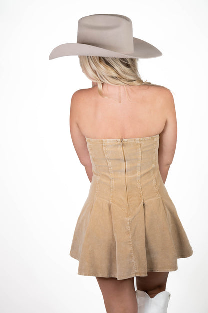 Taupe Strapless Denim Dress