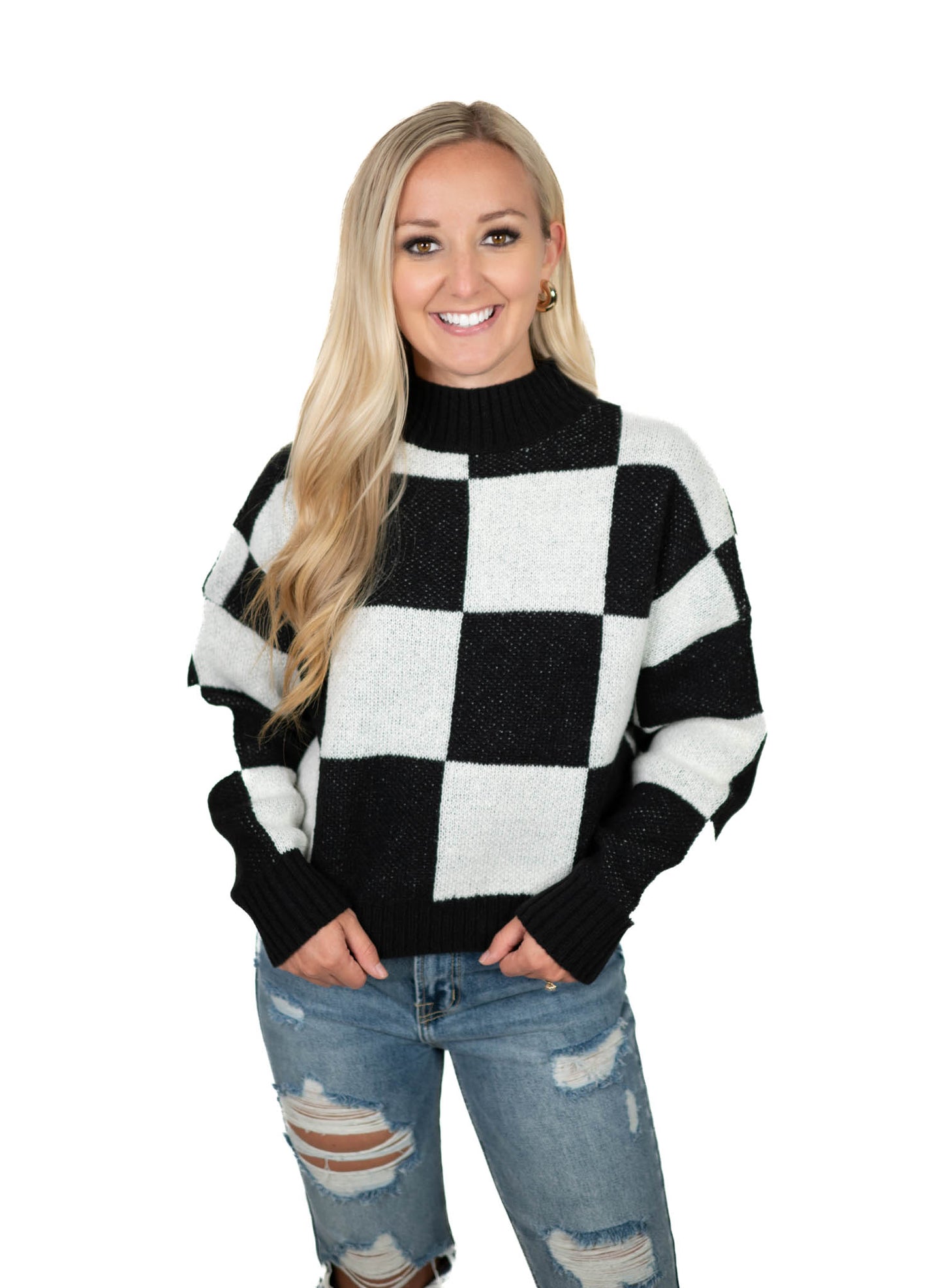 Black Checkered Crew Neck Sweater