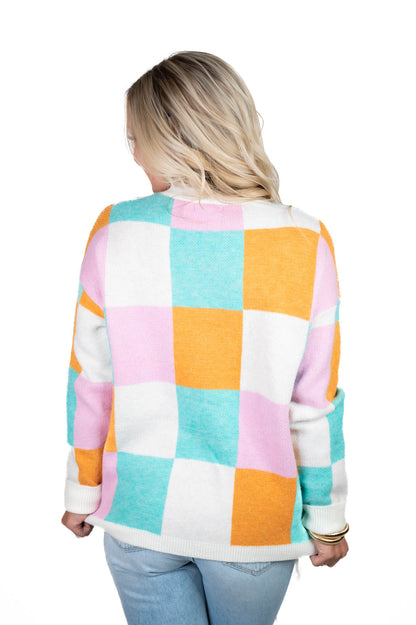 Fun Checker Print Oversized Sweater