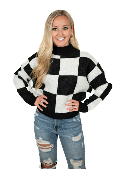 Black Checkered Crew Neck Sweater