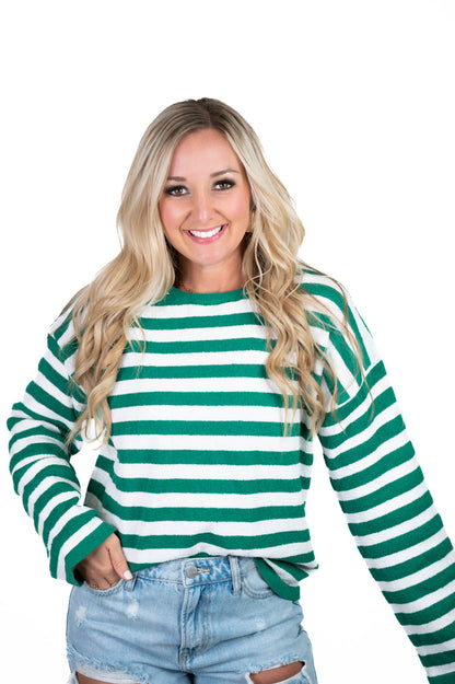 Green/White Striped Sweater