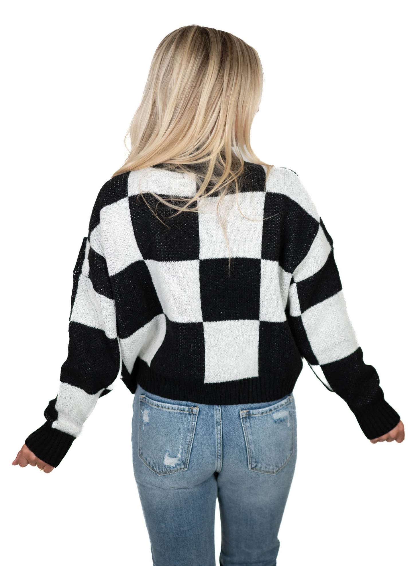 Black Checkered Crew Neck Sweater