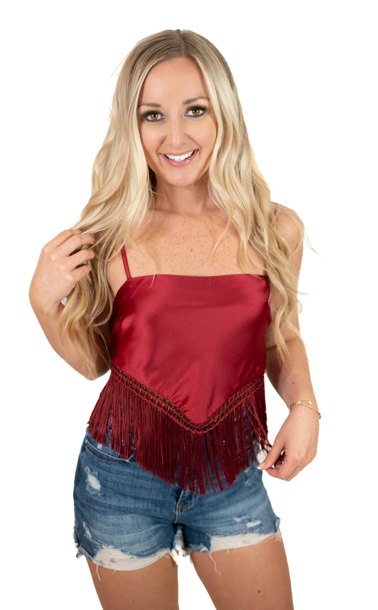 Burgundy Fringe Tie Back Top