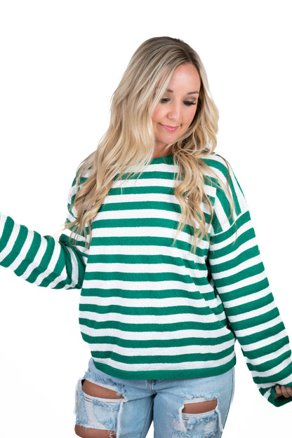 Green/White Striped Sweater