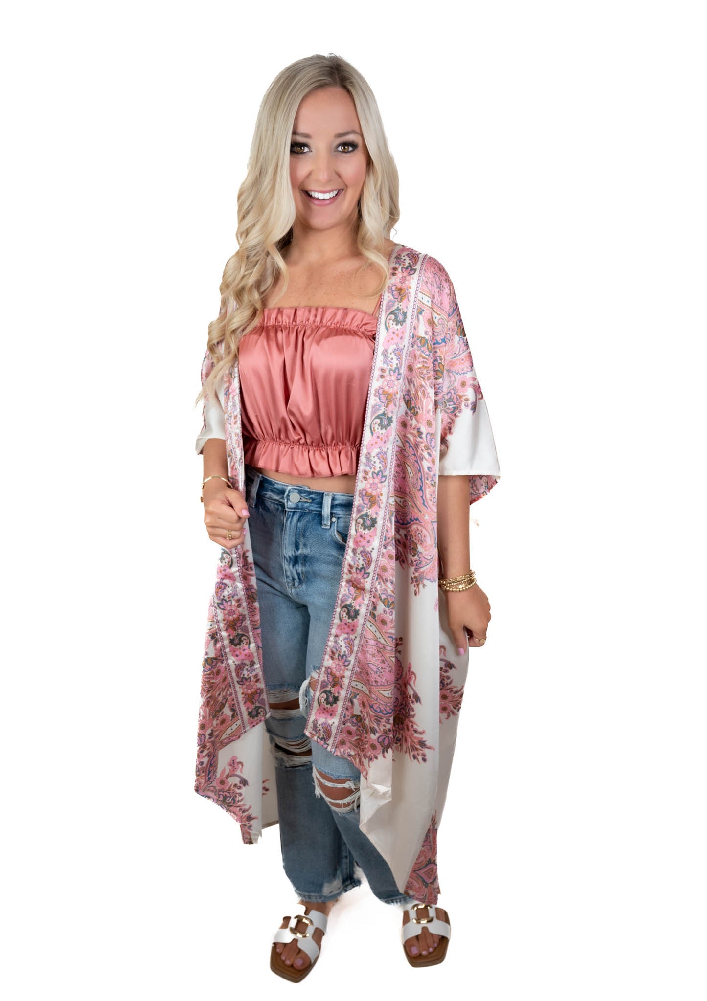 Fearless & Free Satin Printed Kimono