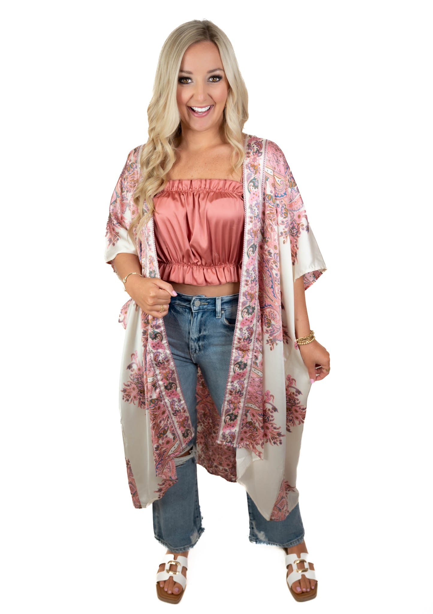 Fearless & Free Satin Printed Kimono