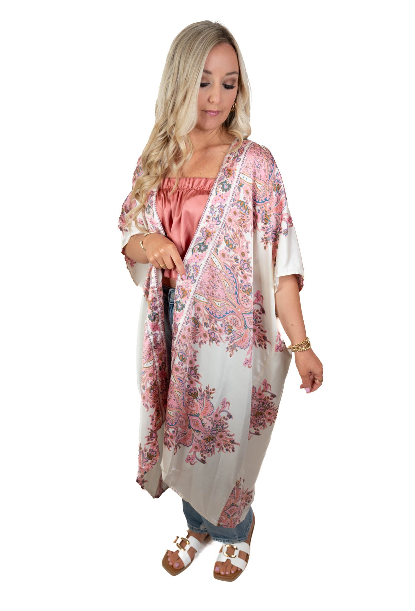 Fearless & Free Satin Printed Kimono