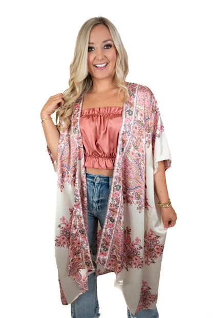 Fearless & Free Satin Printed Kimono