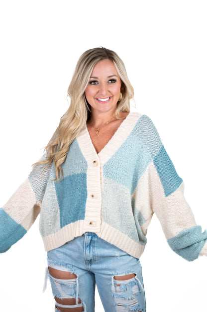 Blue Color Block Cardigan