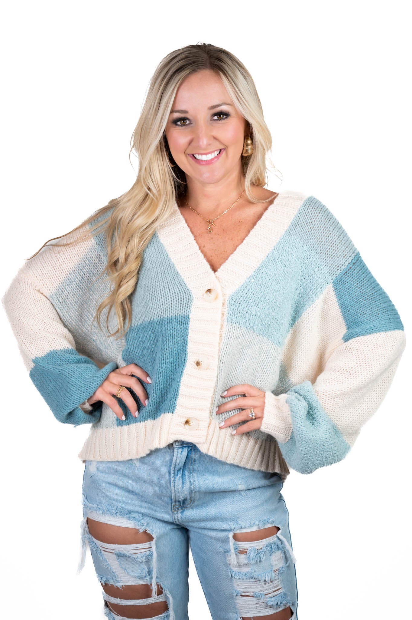 Blue Color Block Cardigan