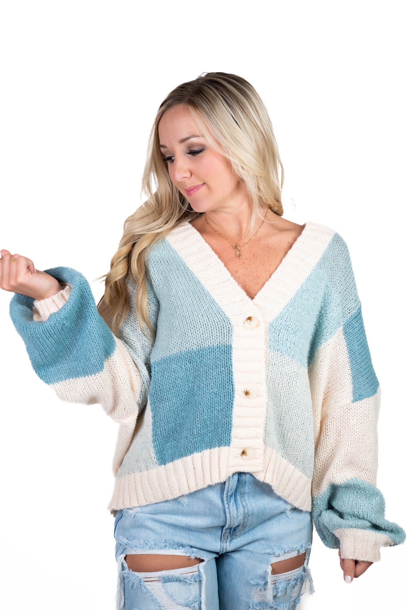 Blue Color Block Cardigan