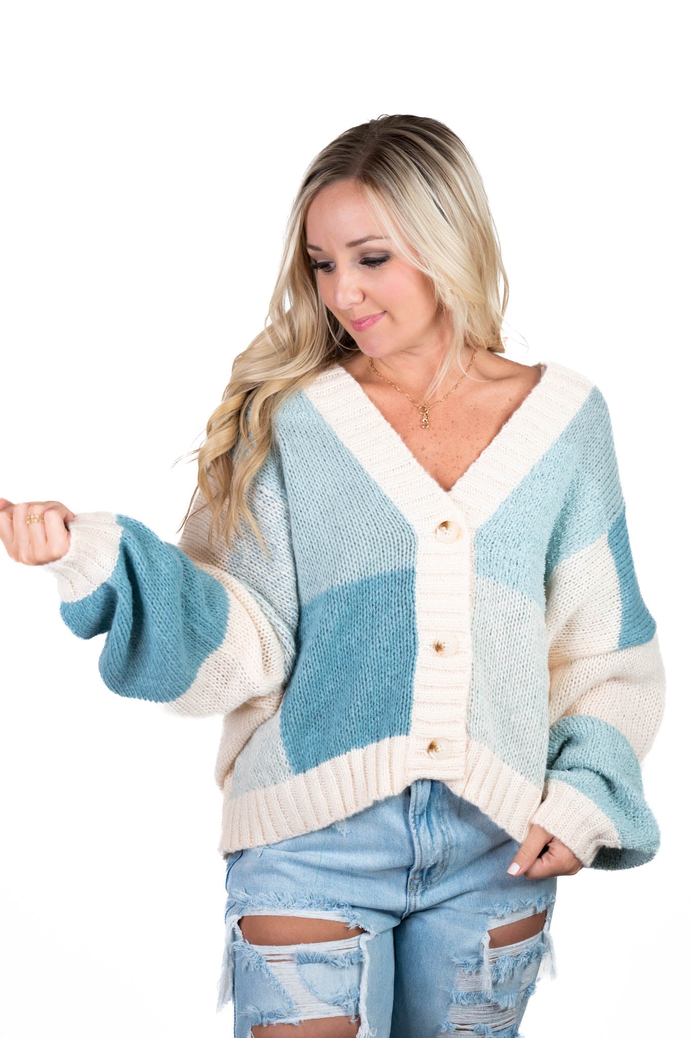 Blue Color Block Cardigan