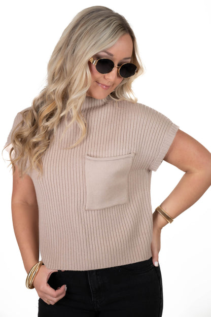 Never Gets Old Taupe Ribbed Sweater Top