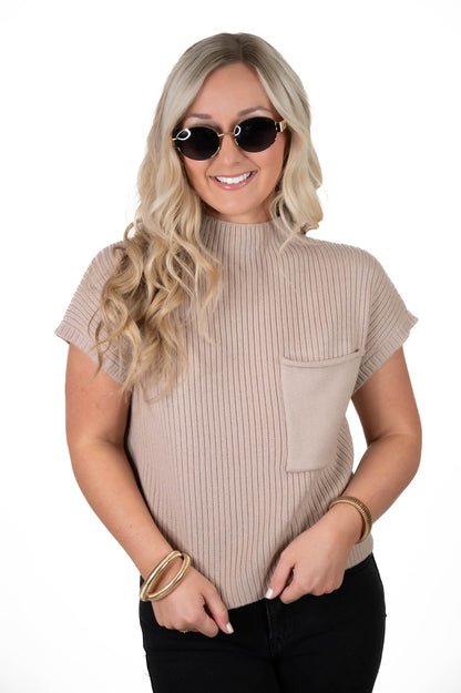 Never Gets Old Taupe Ribbed Sweater Top