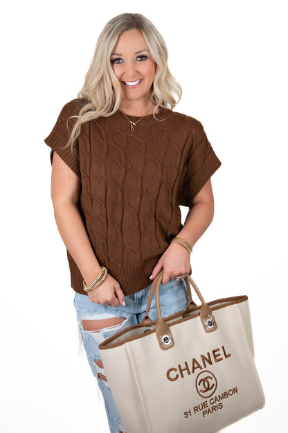 Say What You Want Brown Cable Knit Sweater