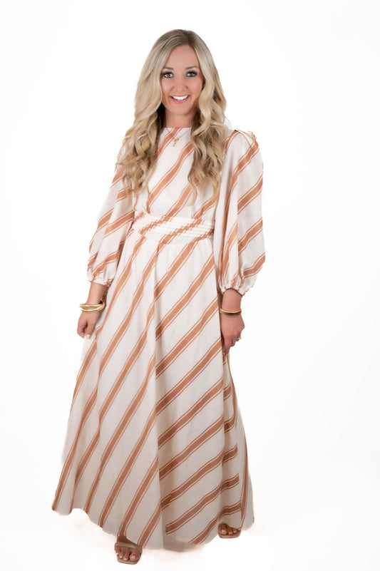 Sweet Applause White/Taupe Maxi Dress