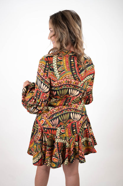 Printed Balloon Sleeve Dress